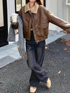 Vintage Synthetic Leather Fleece Lined Jacket