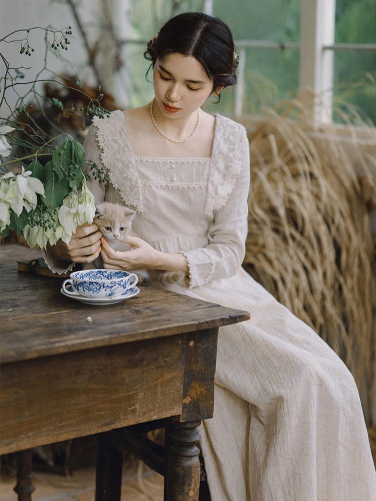 Cotton Linen Regency Ear Dress The Cottagecore
