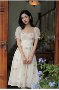 Cottagecore Embroidered High Waist Dress