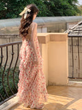 Romantic Floral Print Backless Slip Dress