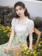 Lace Trim Blouse + Floral Pinafore Skirt 2pcs Set