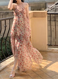 Romantic Floral Print Backless Slip Dress