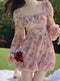 Square Neckline Floral Mini Dress