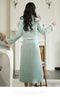 Romantic Quilted Fleece Trim Coat + Knitted Top + Overall Skirt 3pcs Set