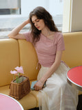 Irregular Neck Knitted Drawstring Shirt + Romantic Skirt