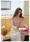 Irregular Neck Knitted Drawstring Shirt + Romantic Skirt