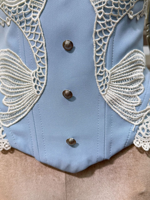 Lace-Trimmed Ruffled Seersucker 2pcs Set - The Cottagecore