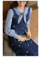 Vintage Academia Striped Blouse + Denim Vest + Skirt 3pcs Set