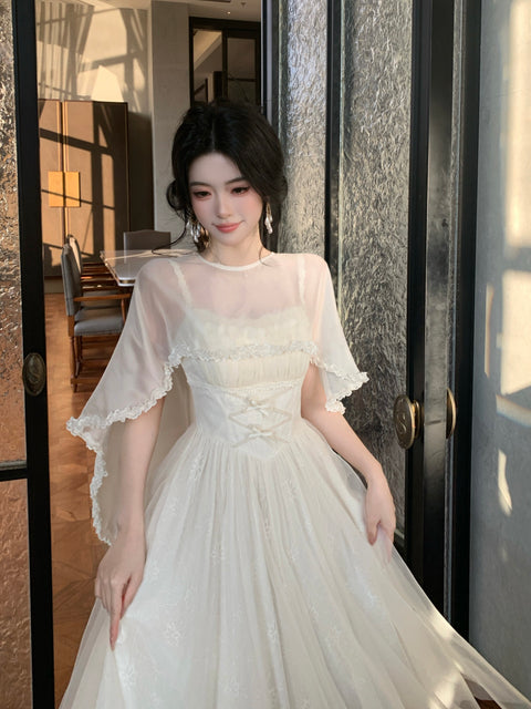 French-Style Slip Dress (Shawl Included) - The Cottagecore