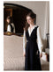 Vintage Elegant Jacquard Blouse + V Neck Pinafore Dress