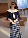 Academia Navy Knit Top + Plaid Skirt