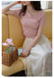 Irregular Neck Knitted Drawstring Shirt + Romantic Skirt