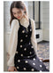 Polka Dot Overall Dress + Frilled Collar Top 2pcs Set