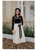 Cotton Knit Shirt + Elegant Bow Skirt
