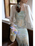Ruffled Sheer Cardigan + Painting Slip Dress