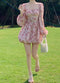 Square Neckline Floral Mini Dress