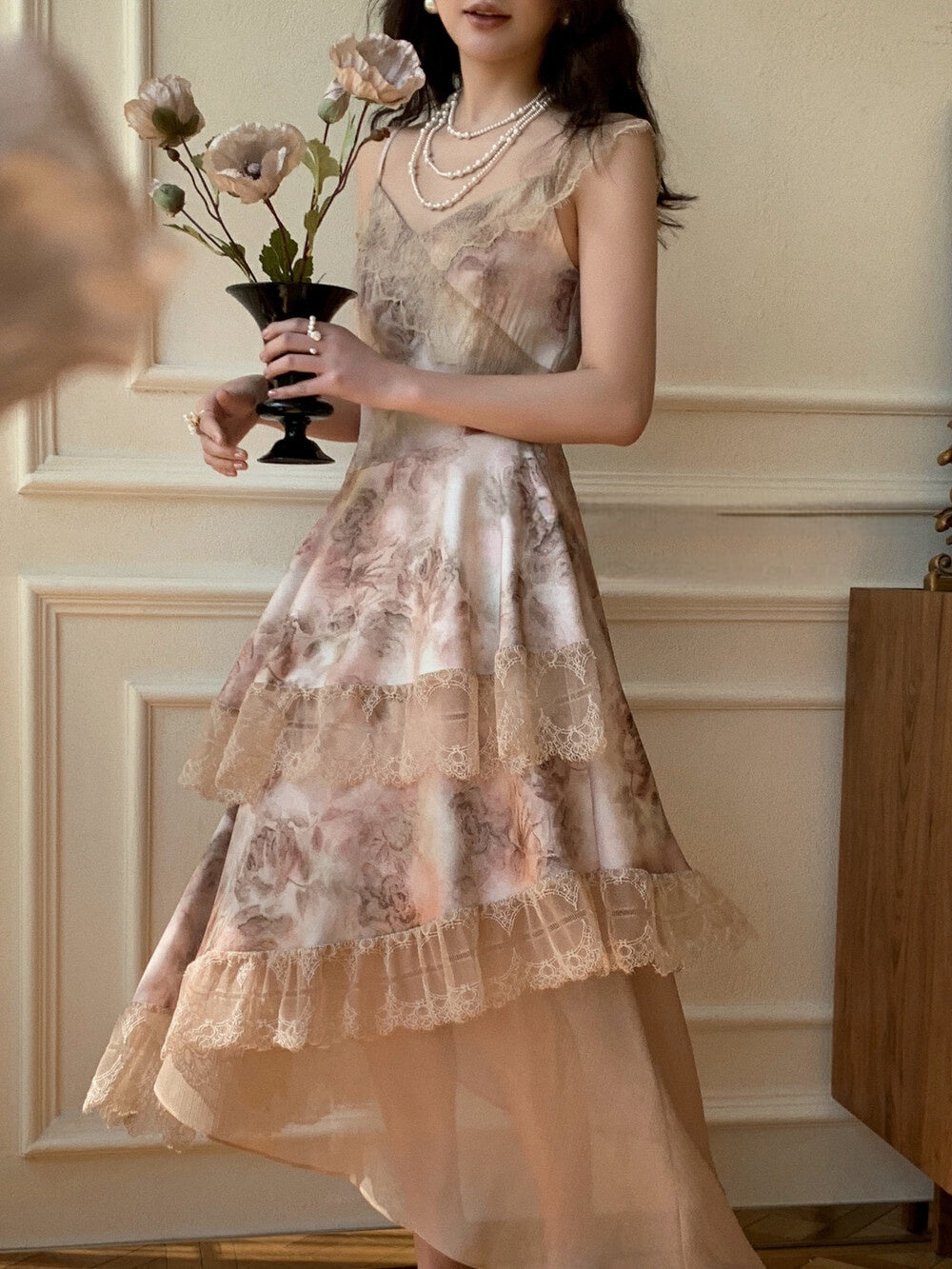 Lace Trim Long Dress