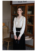 Vintage Elegant Jacquard Blouse + V Neck Pinafore Dress