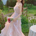 Romantic Style V Neck Ruffle Flowy Dress