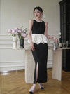 Elegant Pearl Neck Top+ Split Skirt 2pcs Set