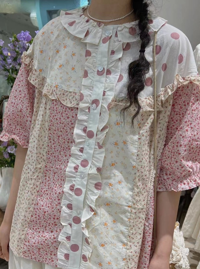 Polka Dot Floral Print Patchwork Shirt– The Cottagecore