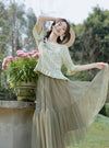 Floral Embroidered Knitted Top + Tulle Skirt 2pcs Set