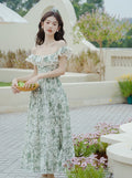 Romantic Lace Trim Collar Print 2 Way Dress