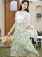 Lace Trim Blouse + Floral Pinafore Skirt 2pcs Set