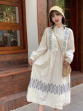Frilled Collar Embroidered Cotton Dress