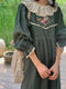 Lotus Leaf Collar Embroidered Linen Dress