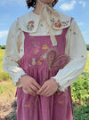 Super Cute Embroidered Drawstring Corduroy Pinafore Dress