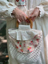 Handmade Hand Crocheted Wood Handle Bag