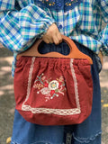 Embroidered Wooden Handle Bag
