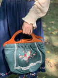 Embroidered Wooden Handle Bag
