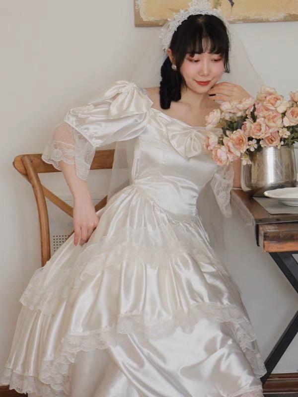 white christmas dresses Vintage Satin Wedding Dress– The Cottagecore