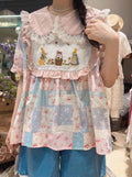 Super Cute Rabbit Embroidered Ruffled Top