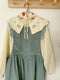 Flared Sleeve Embroidered Corduroy Overall Dress