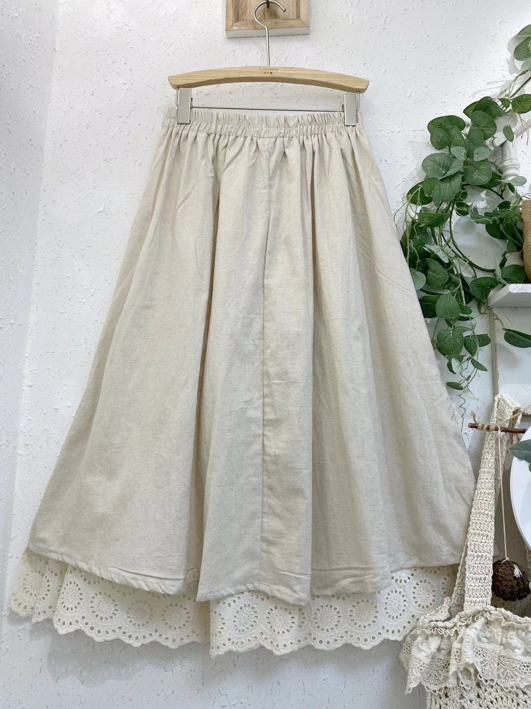 Linen Embroidered Skirt With Lace Hem– The Cottagecore