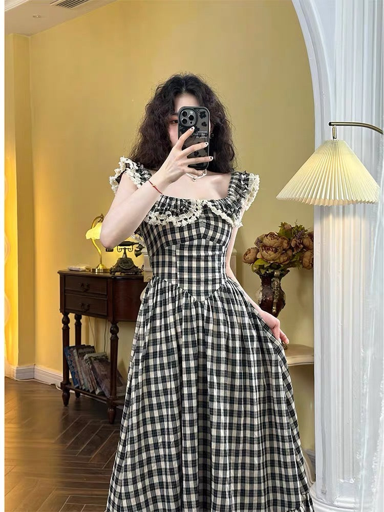 2 Way Retro Style Lace Trim Plaid Dress The Cottagecore