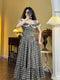 2 Way Retro Style Lace Trim Plaid Dress