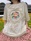 Floral Embroidered Cotton T Shirt