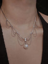 Layed Silver Chain Pearl Pendant Necklace