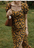 Vintage Floral Print Slit Dress