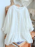 Lace Patchwork Sleeves Linen Blouse