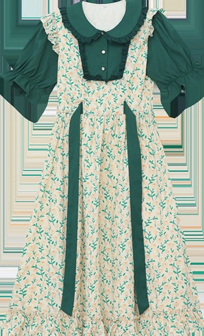 Fake 2pcs Ruffled Collar Lace Up Dress main image 1
