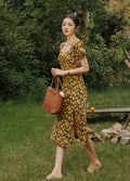 Vintage Floral Print Slit Dress