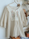 1/2 Sleeve Embroidered Linen Top