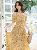 Floral Print Pleated Slip Dress With Detachable Sleeves