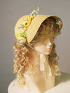 Retro Lace Up Floral Straw Bonnet Hat