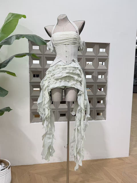 Strapless Dress With Ribbon Ties（Pair With Matching-Colored Leggings） - The Cottagecore
